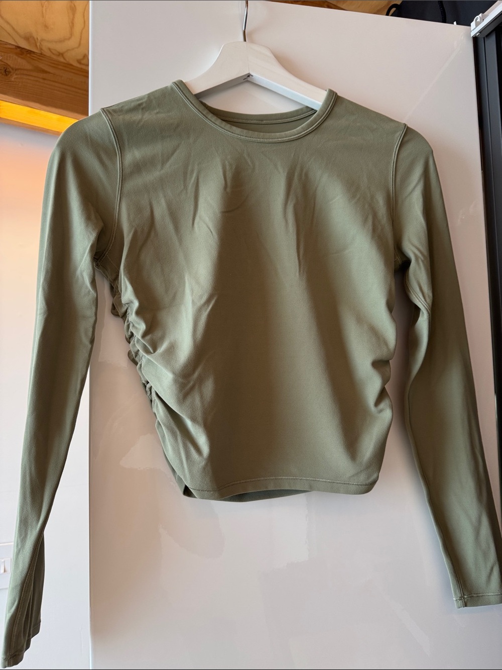 Lululemon Olive Green Long-Sleeve Ruched Side Top